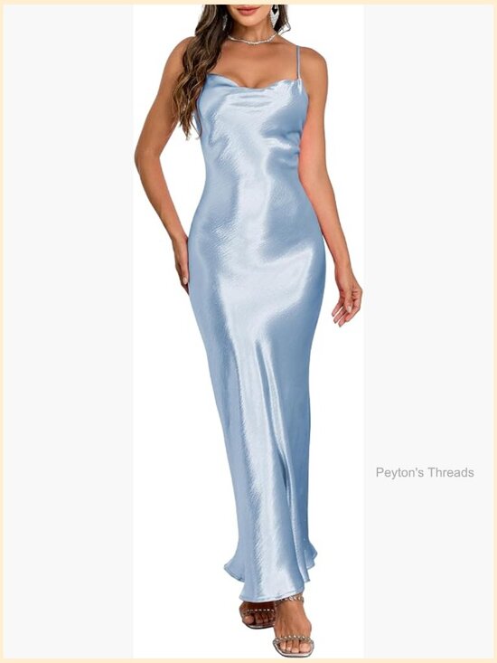 Dresses & Skirts - Satin Silk Backless Maxi Dress Cowl Neck Tie Low Back Wedding Guest
